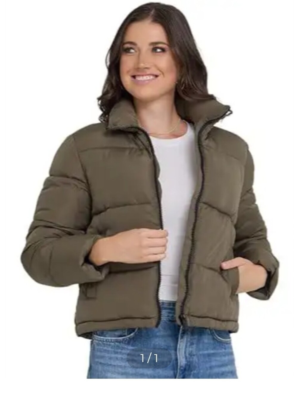 Olive Green Puffer Jacket - Women's Insulated Coat, Steve Madden, L